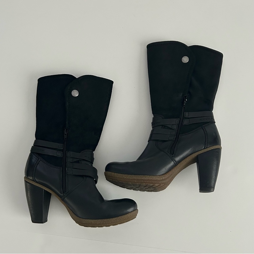Josef Seibel Black Leather Heeled Boots | Size 6